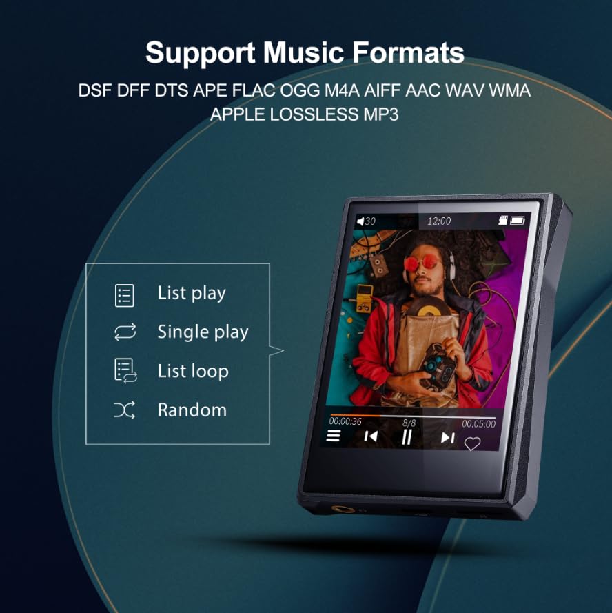 Surfans HiFi MP3 Player with Bluetooth: F22 Full Touch Lossless Music Player - Portable High Resolution DSD Digial Audio Player 32GB Memory Expandable up to 1TB