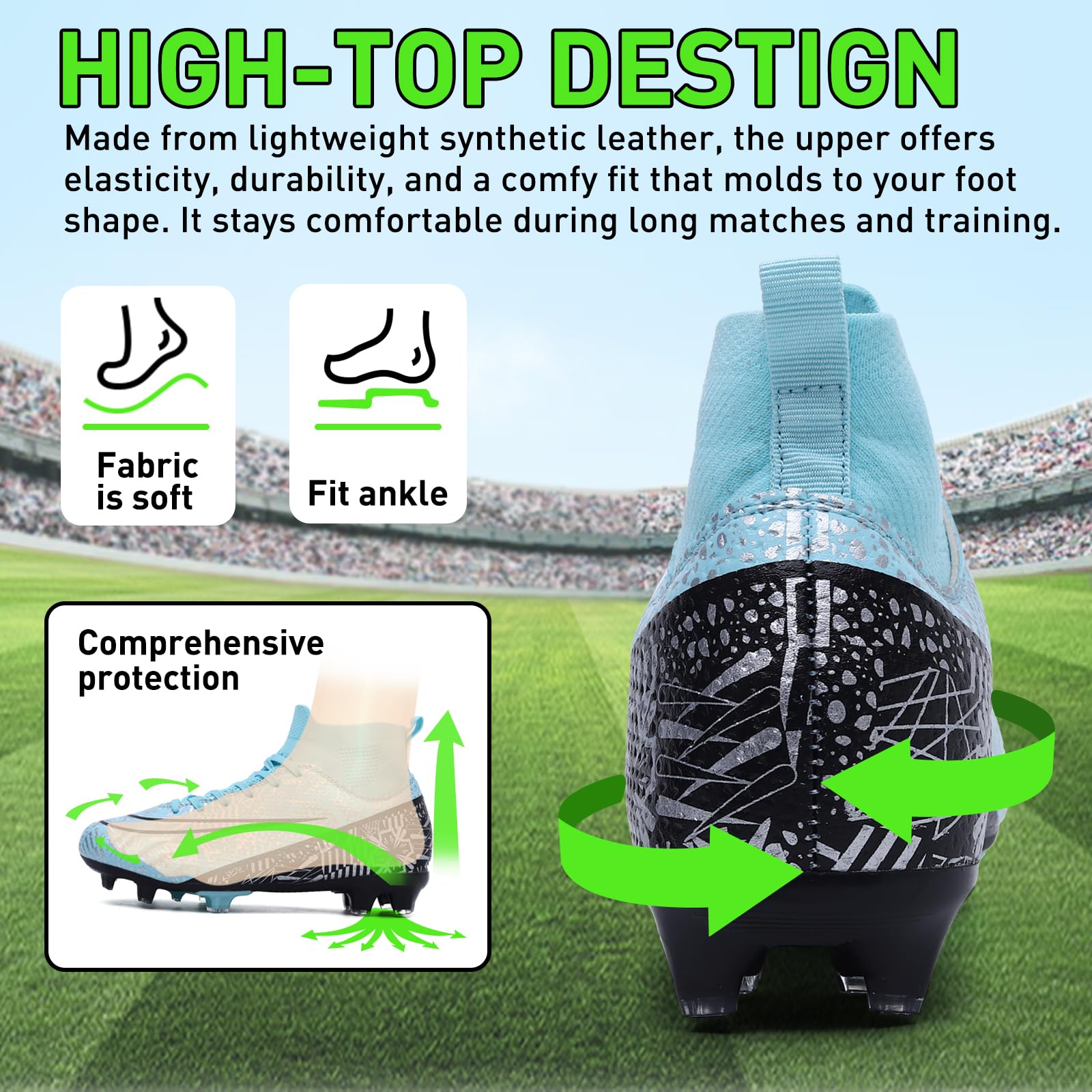 Mens Soccer Cleats Women Football Cleats Tacos De Futbol para Hombre Soccer Shoes Football Shoes for Turf Futsal Shoes Cleats Football Turf Cleats Professional Football Training Boots AG FG