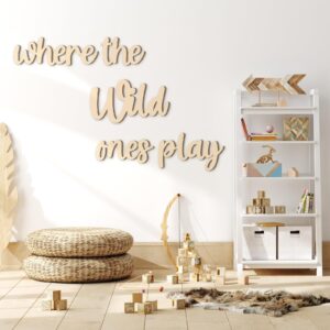 5 pcs playroom wall decor 15.4" x 18" 3d where the wild ones play nursery sign wooden wall art decoration for kids toddler room decor boys and girls home kindergarten bedroom word sign