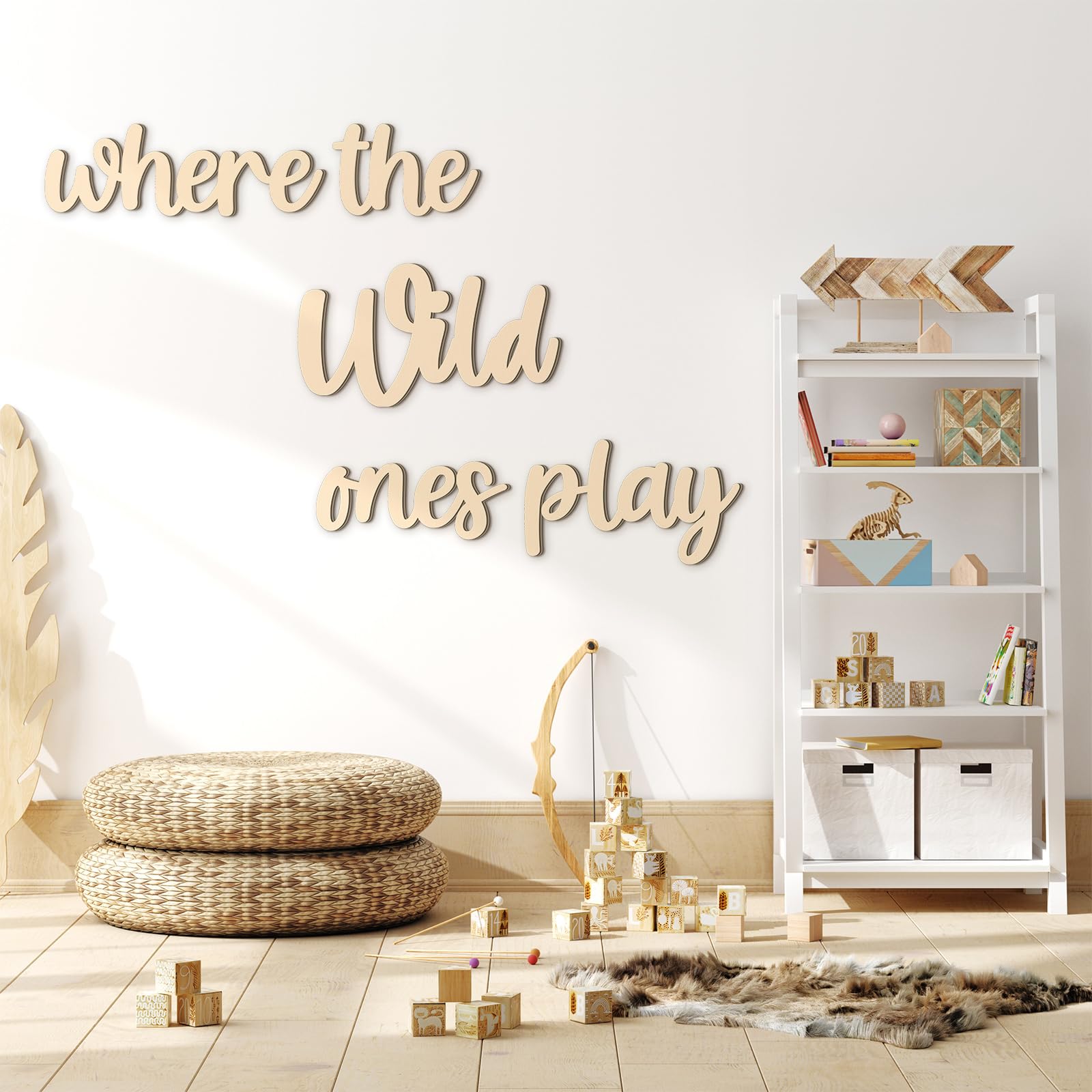 5 Pcs Playroom Wall Decor 15.4" x 18" 3D Where The Wild Ones Play Nursery Sign Wooden Wall Art Decoration for Kids Toddler Room Decor Boys and Girls Home Kindergarten Bedroom Word Sign