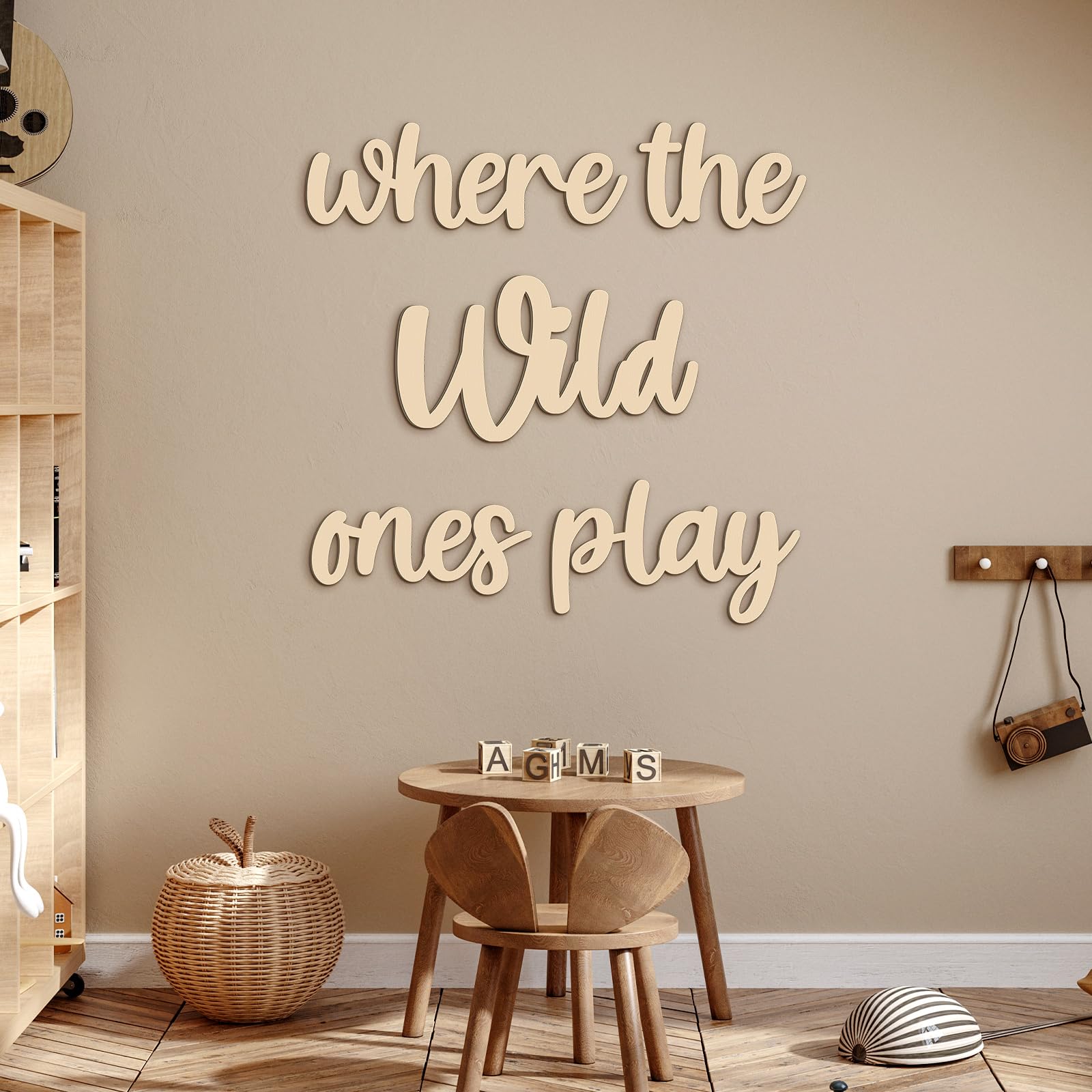 5 Pcs Playroom Wall Decor 15.4" x 18" 3D Where The Wild Ones Play Nursery Sign Wooden Wall Art Decoration for Kids Toddler Room Decor Boys and Girls Home Kindergarten Bedroom Word Sign