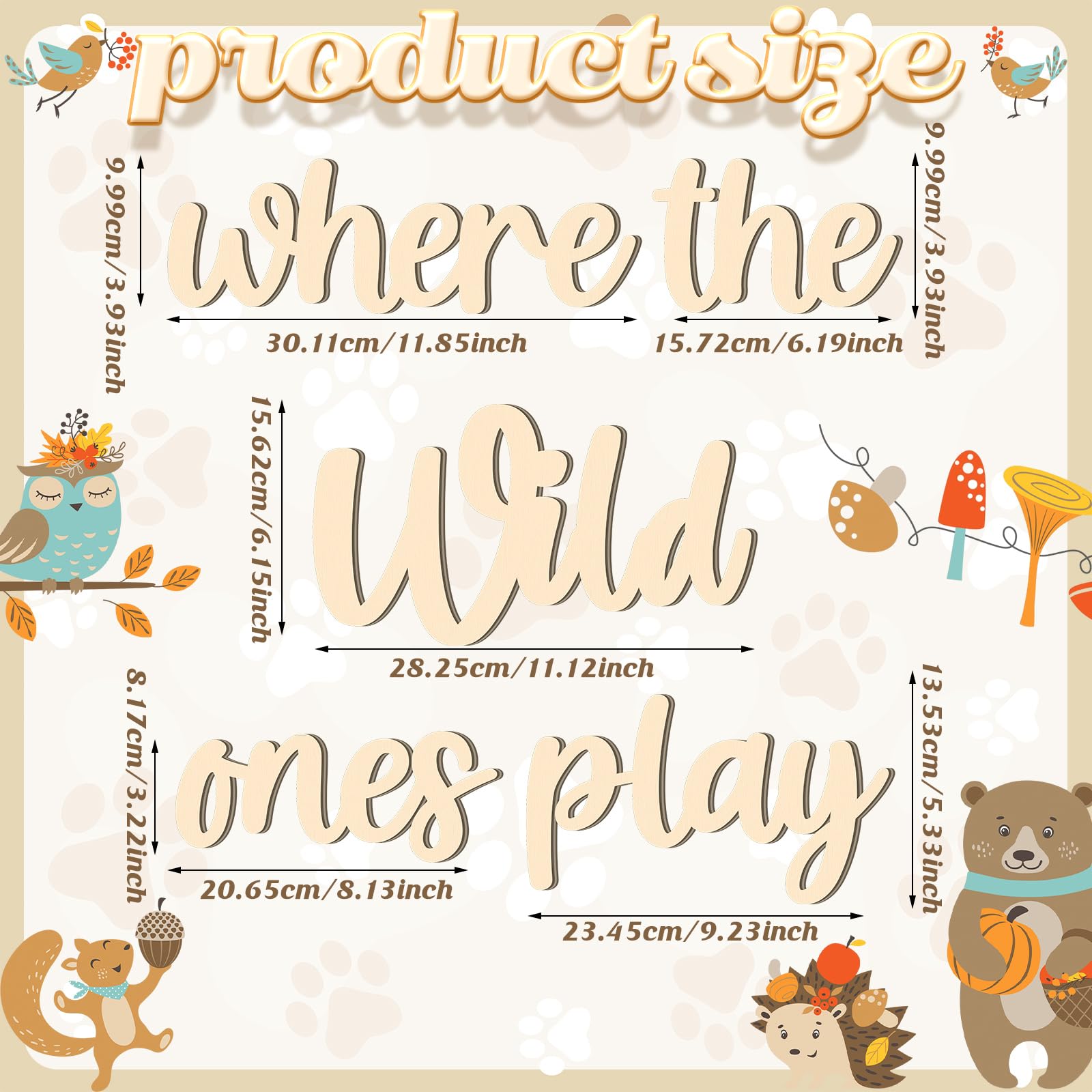 5 Pcs Playroom Wall Decor 15.4" x 18" 3D Where The Wild Ones Play Nursery Sign Wooden Wall Art Decoration for Kids Toddler Room Decor Boys and Girls Home Kindergarten Bedroom Word Sign