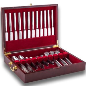 genrice wooden silverware chest without silverware, silverware box storage for silver, silverware case with handle and felt lined, flatware chest for 12 sets of utensils