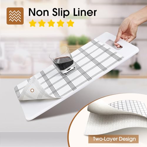 Beautysaid Drawer and Shelf Liners for Kitchen Cabinets, Non Adhesive Slip Resistant Shelf Paper Thickened Strong Grip Waterproof Mats for Bathroom Bedroom Shelve(Plaid,12 in x 10 FT)
