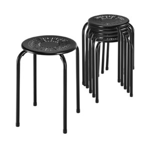 powerstone stackable stools 6 pack, portable stacking bar stools iron round nesting chairs flexible seating for home office school, black