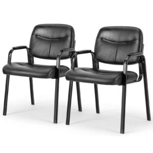 edx waiting room guest chairs set of 2 with padded arms, leather office stationary reception side chair for home desk conference lobby church medical clinic elderly student, lumbar support-black