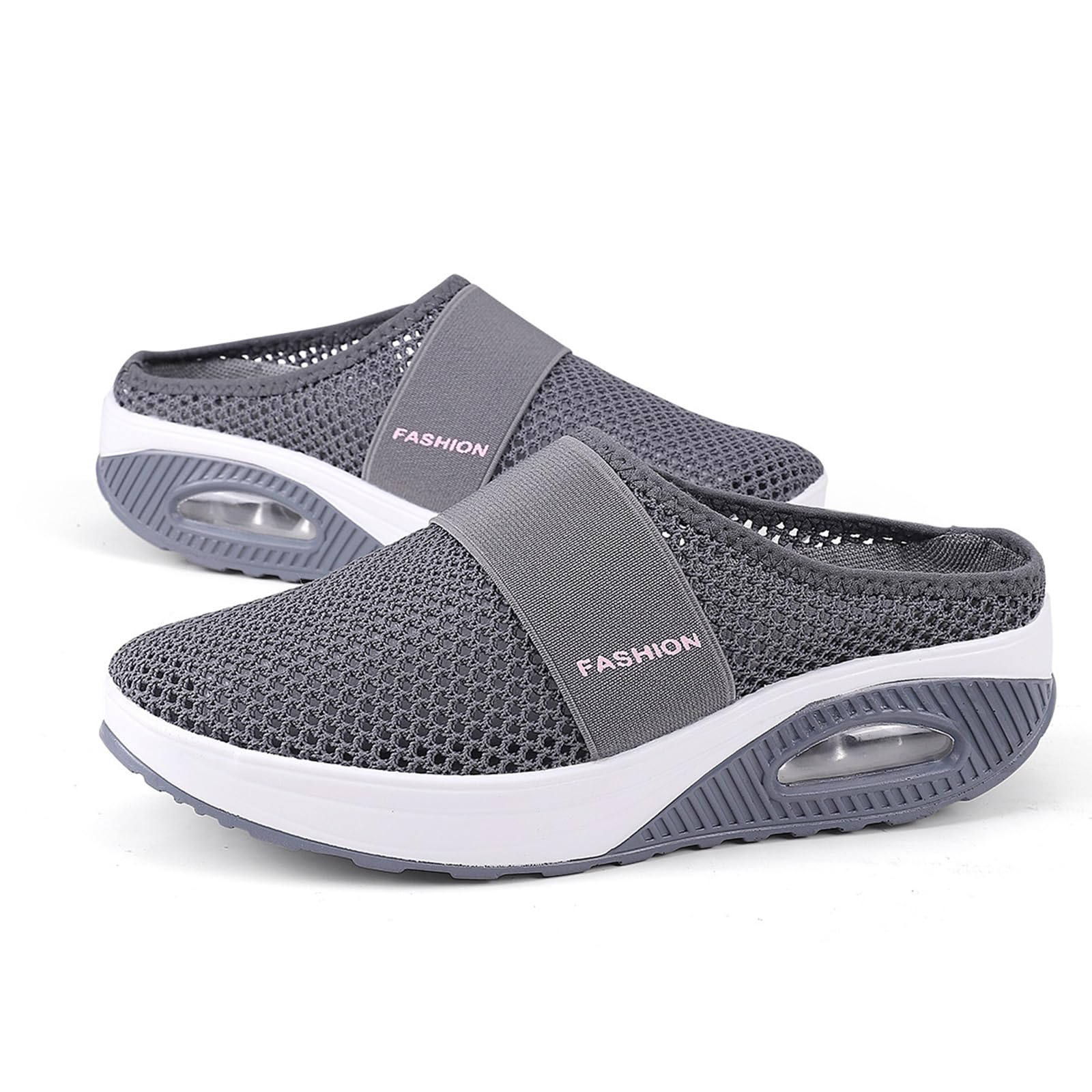 RiceelSor Women's Air Cushion Slip-Ons Orthopedic Walking Slippers Mesh Breathable Lightweight Arch Support Knitted Casual Comfort Outdoor Mules Sneaker (Dark Gray,6,Women,6)