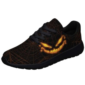 halloween spider web pumpkin face print shoes for men women running sneakers breathable casual sport tennis shoes gift for him her black size 9.5
