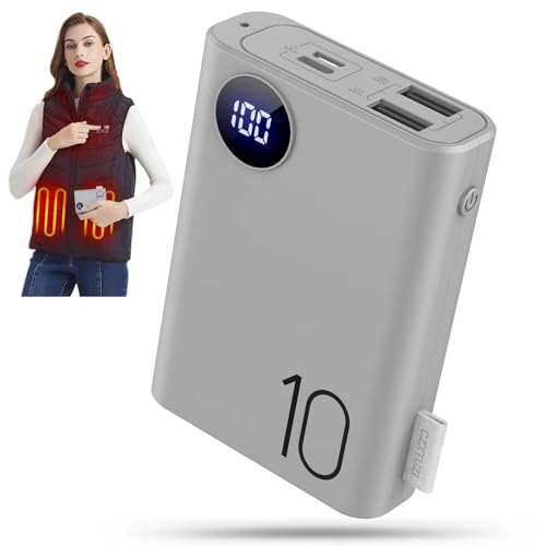 CZXTUZI 5V 2A Power Bank for Heated Vest, Packet Size 10000mAh Heated Jacket Battery Pack, LCD Display Portable Charger for Heated Coat,Heated Pants etc.