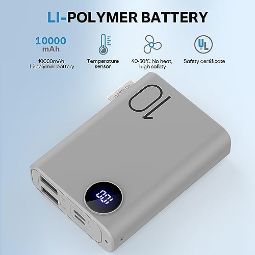 CZXTUZI 5V 2A Power Bank for Heated Vest, Packet Size 10000mAh Heated Jacket Battery Pack, LCD Display Portable Charger for Heated Coat,Heated Pants etc.