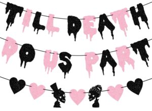 halloween wedding party decorations, till death do us part banner black pink glitter, till death do us part wedding decorations, halloween bridal shower bachelorette party fireplace mantle decorations