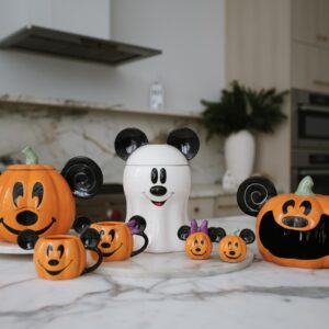 Disney Decorations Mickey Mouse Ghost Cookie and Candy Jar | Cute Ceramic Housewarming Gifts For Men And Women And Kids | Official Diseny Licensee | 1 Set