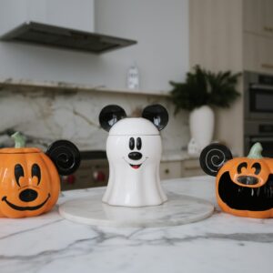 Disney Decorations Mickey Mouse Ghost Cookie and Candy Jar | Cute Ceramic Housewarming Gifts For Men And Women And Kids | Official Diseny Licensee | 1 Set