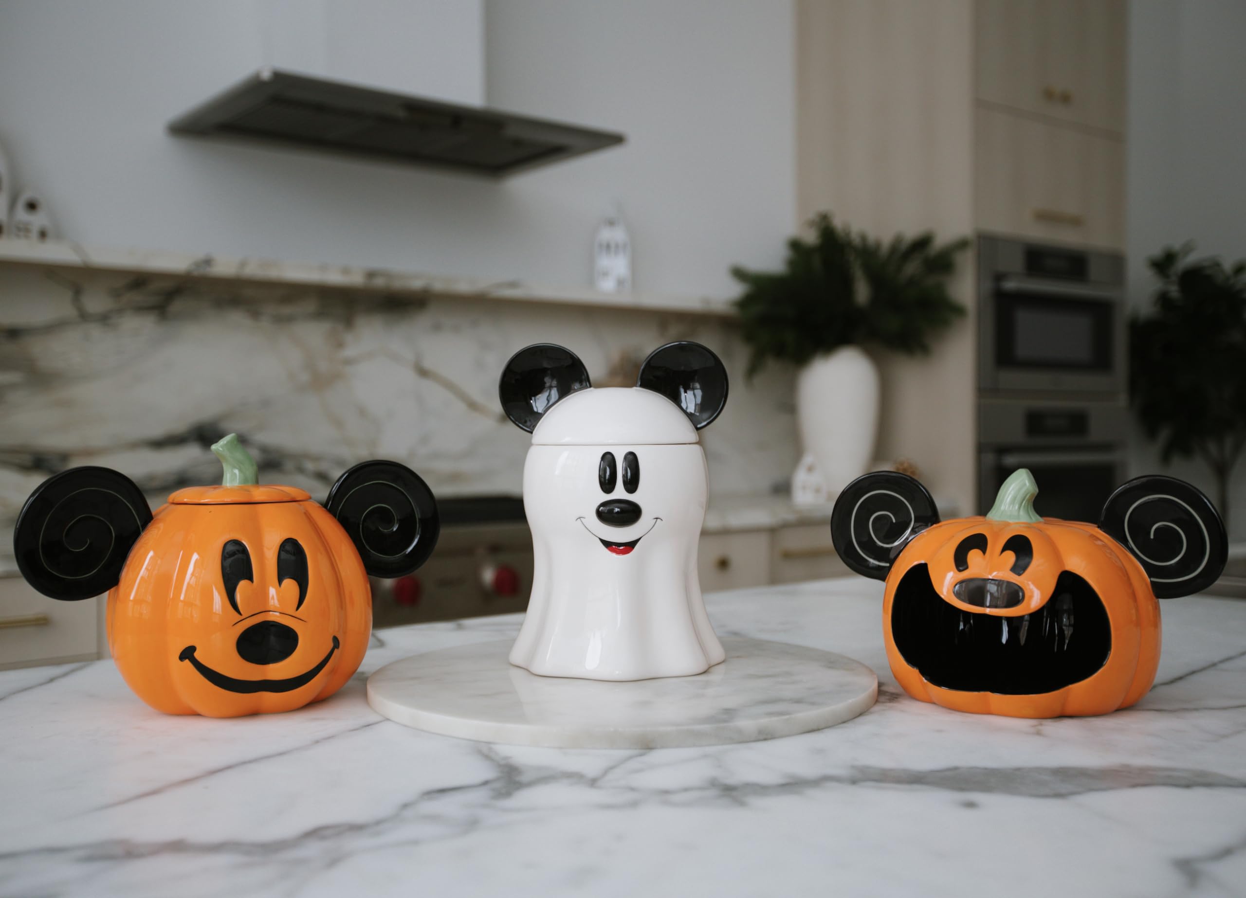 Disney Decorations Mickey Mouse Ghost Cookie and Candy Jar | Cute Ceramic Housewarming Gifts For Men And Women And Kids | Official Diseny Licensee | 1 Set