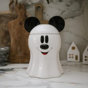 Disney Decorations Mickey Mouse Ghost Cookie and Candy Jar | Cute Ceramic Housewarming Gifts For Men And Women And Kids | Official Diseny Licensee | 1 Set