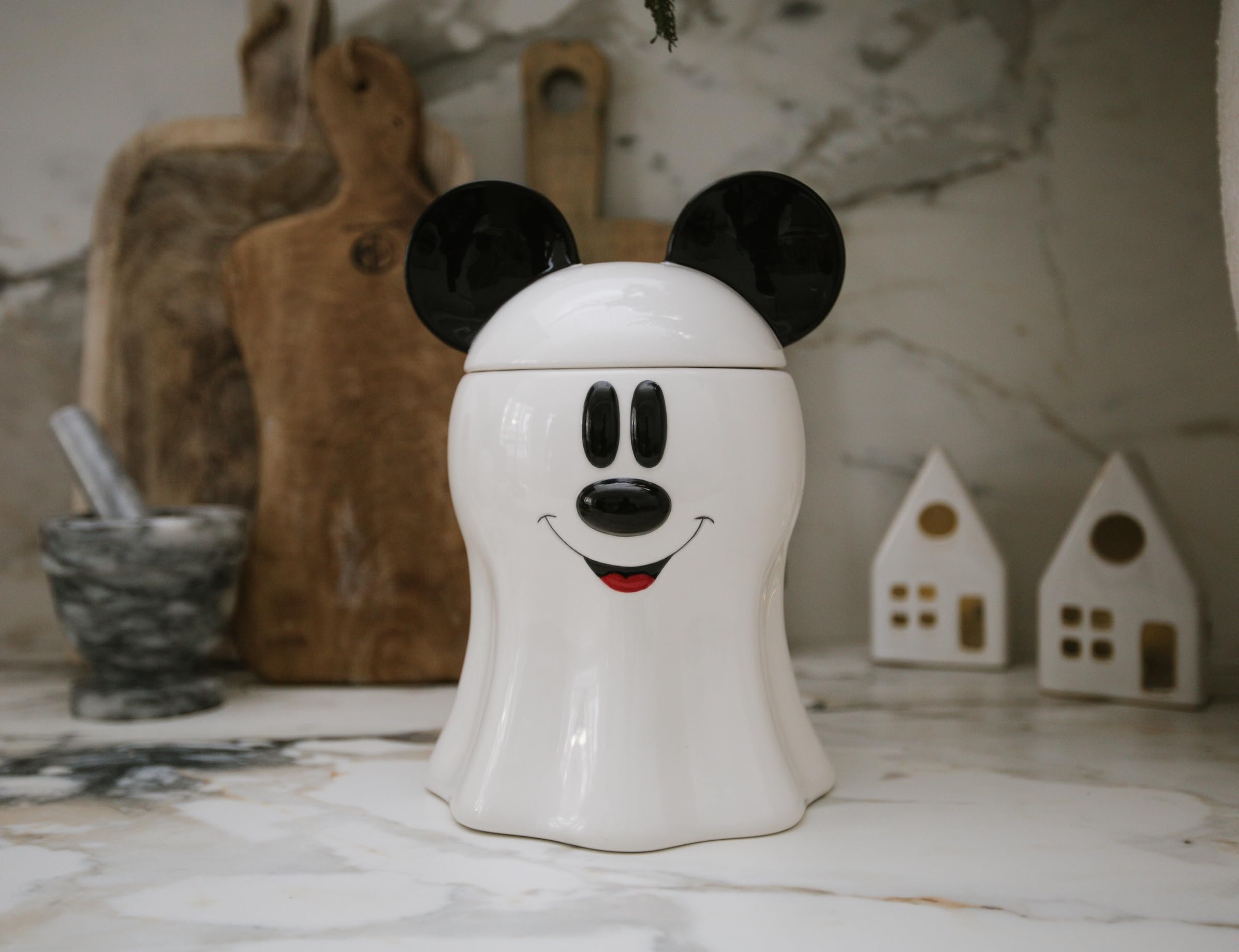 Disney Decorations Mickey Mouse Ghost Cookie and Candy Jar | Cute Ceramic Housewarming Gifts For Men And Women And Kids | Official Diseny Licensee | 1 Set