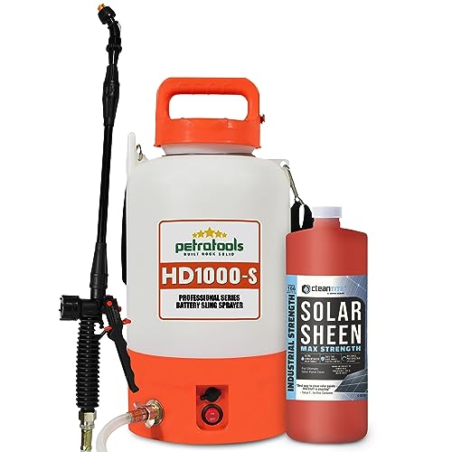 Cleantite Solar Panel Cleaner, Solar Sheen Max 32oz (Makes 166 Gallons) and 1 Gallon Battery Powered Sprayer HD1000-S