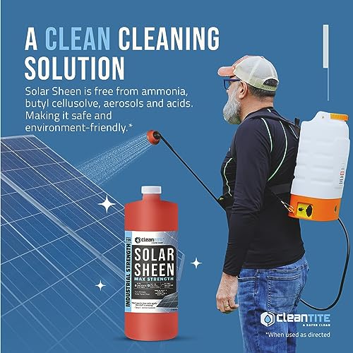 Cleantite Solar Panel Cleaner, Solar Sheen Max 32oz (Makes 166 Gallons) and 1 Gallon Battery Powered Sprayer HD1000-S