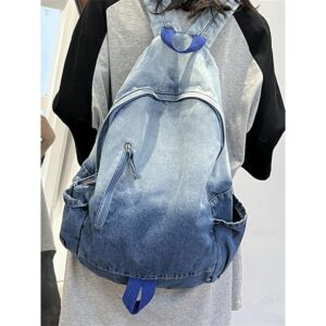 ASNAT Aesthetic Denim Washed Backpack Large Capacity Japanese Fashion Tie Dye Bag (Blue)