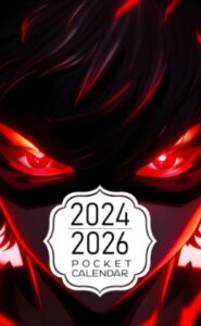 pocket calendar 2024-2026: two-year monthly planner for purse , 36 months from january 2024 to december 2026 | anime style | black shadow with red eyes