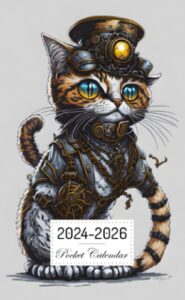 pocket calendar 2024-2026: two-year monthly planner for purse , 36 months from january 2024 to december 2026 | steampunk cat | procreate art | cartoon