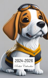 pocket calendar 2024-2026: two-year monthly planner for purse , 36 months from january 2024 to december 2026 | cartoon cute dog sticker