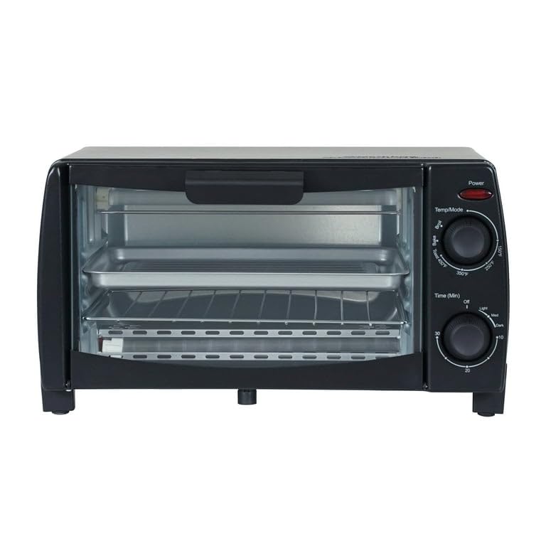 Dominion 4 Slice Small Toaster Oven Countertop, Retro Compact Design, Multi-Function with 30-Minute Timer, Bake, Broil, Toast, 1000 Watts, 2-Rack Capacity, Black