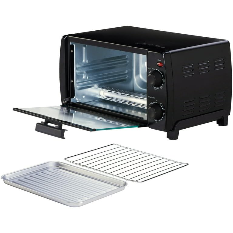 Dominion 4 Slice Small Toaster Oven Countertop, Retro Compact Design, Multi-Function with 30-Minute Timer, Bake, Broil, Toast, 1000 Watts, 2-Rack Capacity, Black