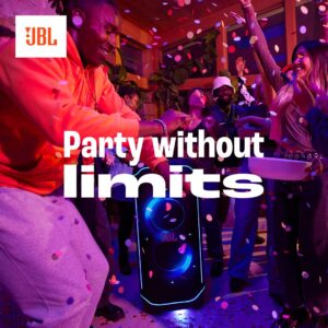 JBL Partybox Ultimate - Multi Purpose Party Speaker, with Wi-fi & Bluetooth Connectivity, Wireless, Lightshow, IPx4 Slashproof, Dual Mic & Guitar Inputs, Handle & Sturdy Wheels, Black