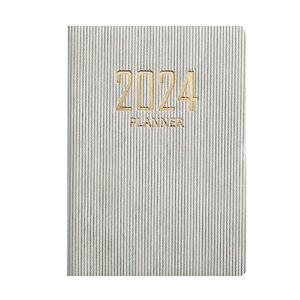 2024 planner notebook a7 planning notebook calendar double pu leather cover journals notebook notepad for work supplies stationery organizer (beige, one size)