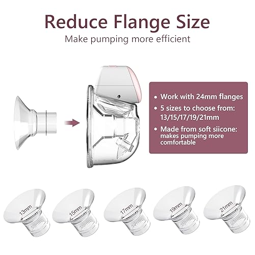 Flange Inserts 13/15/17/19/21mm 10PCS for Momcozy S9/S9pro/S10/S12/S12pro/Medela/Tsrete/Spectra/Bellababy etc 24mm Wearable Breast Pump, Reduce 24mm Tunnel Down to Correct Size - 10PCS