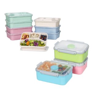 shopwithgreen 3 pack salad food storage container + 8 pack bento lunch box, food prep storage containers with lids, reusable microwave and dishwasher safe for school work travel camp, bpa free