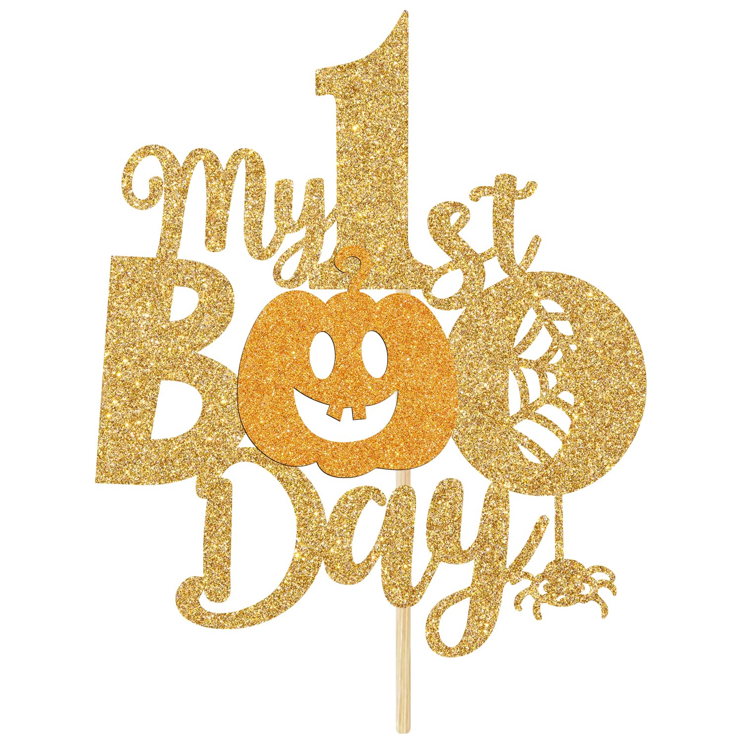 My 1st Boo Day Cake Topper - Halloween Happy Birthday Cake Decor for Baby's First Birthday - Fall Theme Happy 1st Birthday/Baby Shower Party Decorations Supplies for Kids, Gold Glitter