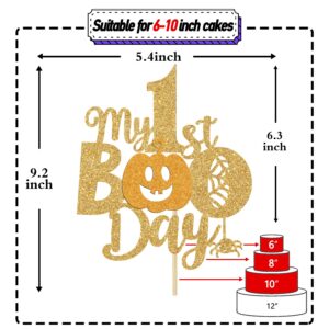 My 1st Boo Day Cake Topper - Halloween Happy Birthday Cake Decor for Baby's First Birthday - Fall Theme Happy 1st Birthday/Baby Shower Party Decorations Supplies for Kids, Gold Glitter