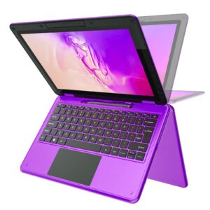 awow purple 11.6" fhd 2 in 1 touchscreen laptop with stylus, intel n4120 processor 6gb ram 256gb m.2 ssd storage kids convertible laptop