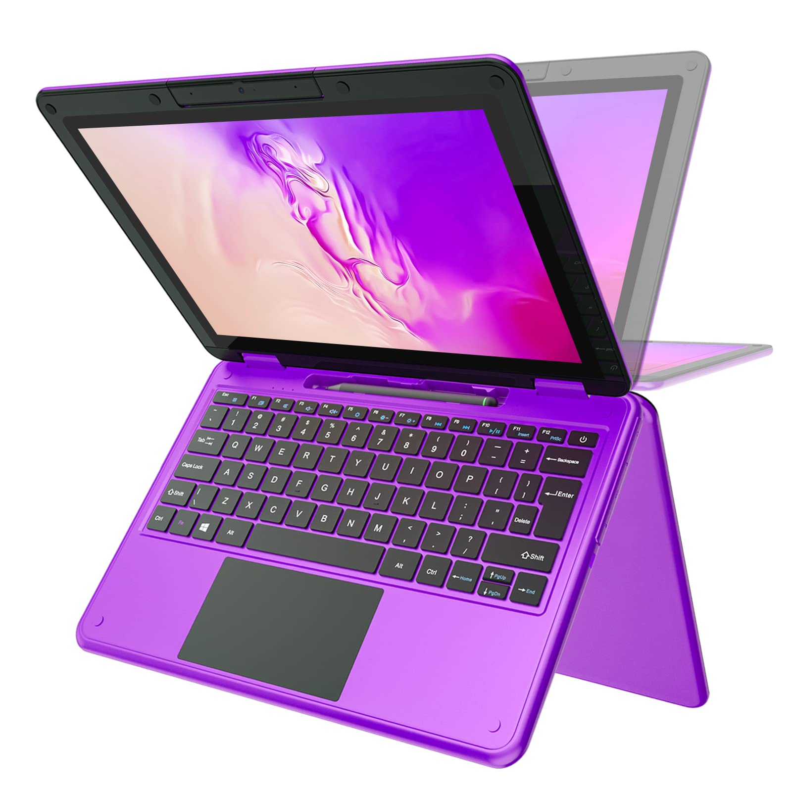 AWOW Purple 11.6" FHD 2 in 1 Touchscreen Laptop with Stylus, Intel N4120 Processor 6GB RAM 256GB M.2 SSD Storage Kids Convertible Laptop