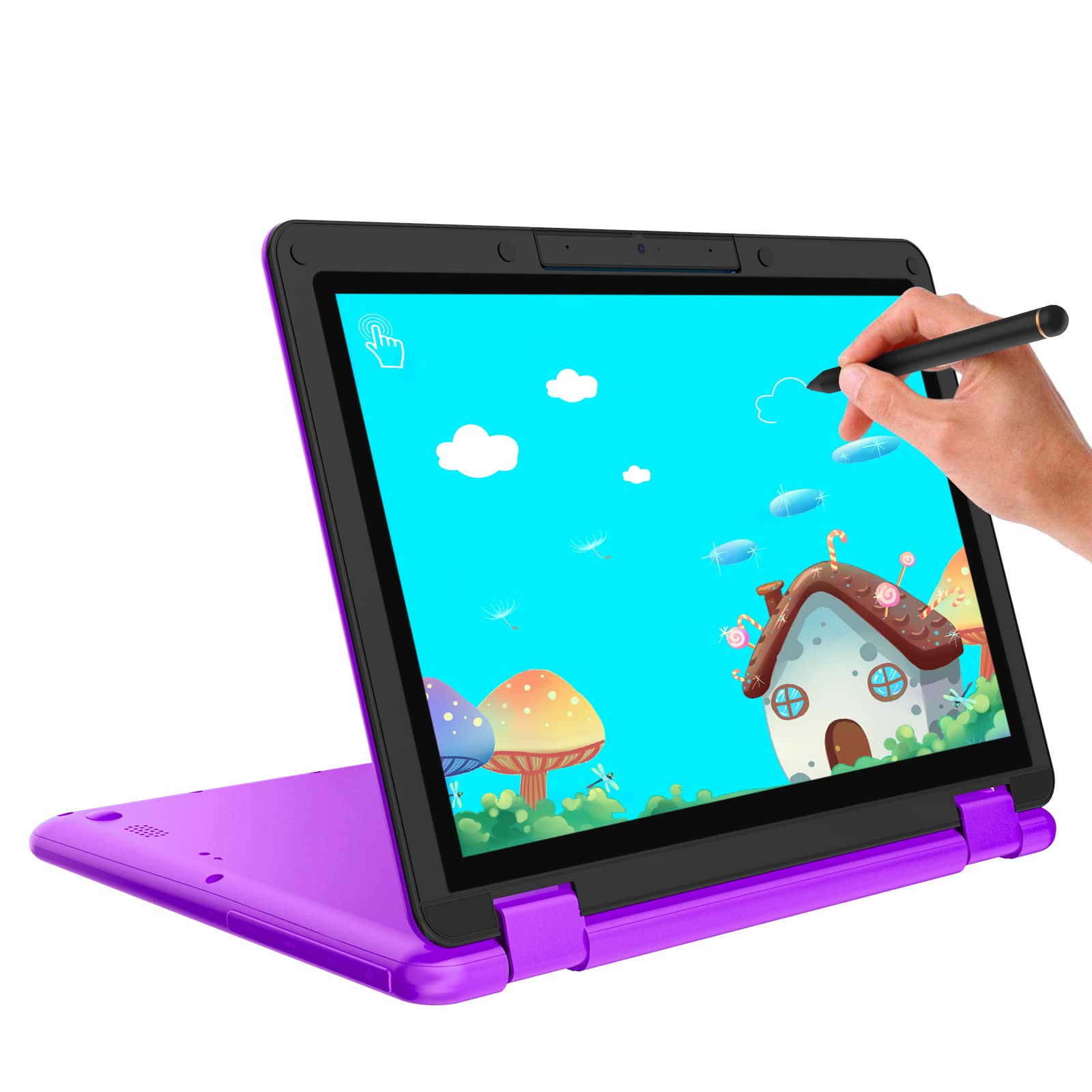 AWOW Purple 11.6" FHD 2 in 1 Touchscreen Laptop with Stylus, Intel N4120 Processor 6GB RAM 256GB M.2 SSD Storage Kids Convertible Laptop