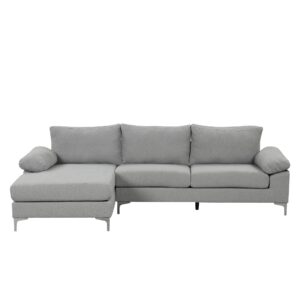 casa andrea milano modern large bouclÉ l-shape sectional sofa, luxury couch with extra wide chaise lounge, couch for living room apartment lounge, light grey boucle