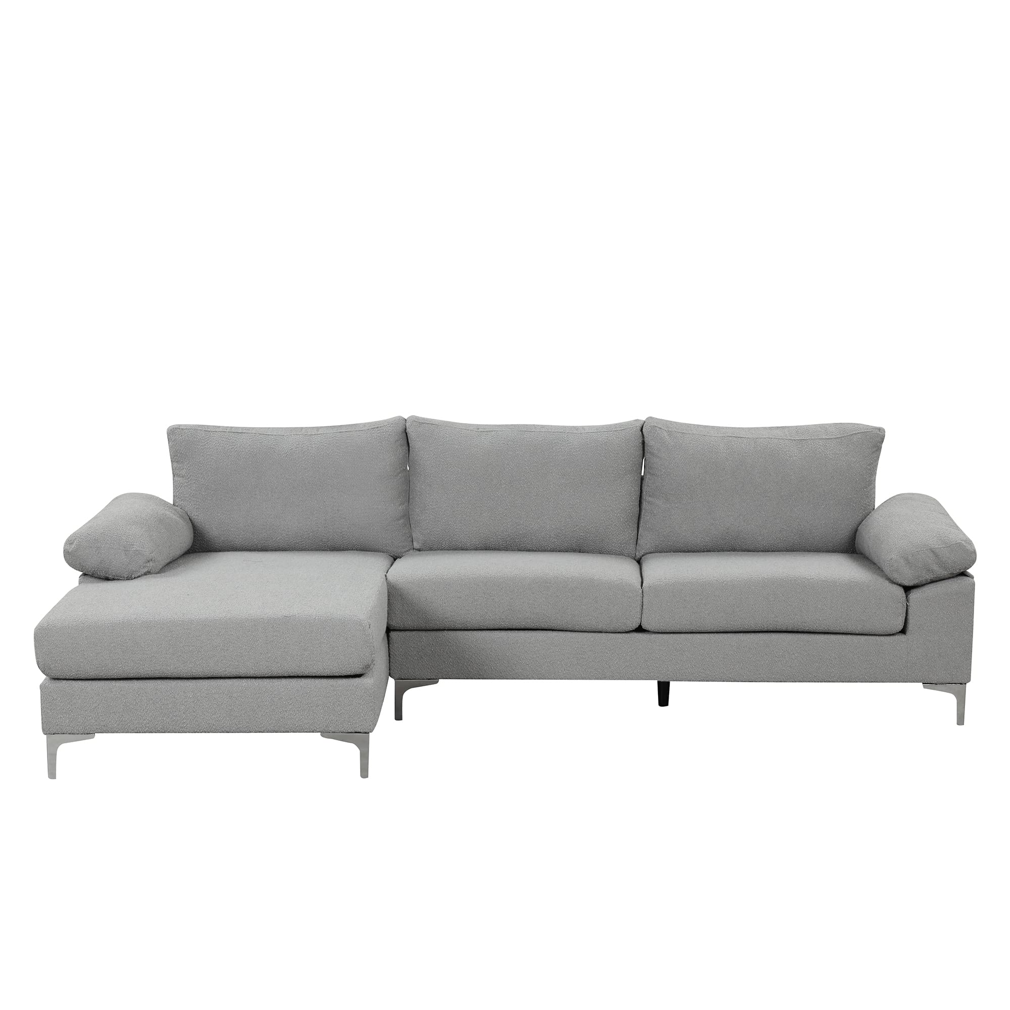 Casa Andrea Milano Modern Large BOUCLÉ L-Shape Sectional Sofa, Luxury Couch with Extra Wide Chaise Lounge, Couch for Living Room Apartment Lounge, Light Grey Boucle