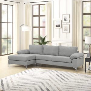 Casa Andrea Milano Modern Large BOUCLÉ L-Shape Sectional Sofa, Luxury Couch with Extra Wide Chaise Lounge, Couch for Living Room Apartment Lounge, Light Grey Boucle