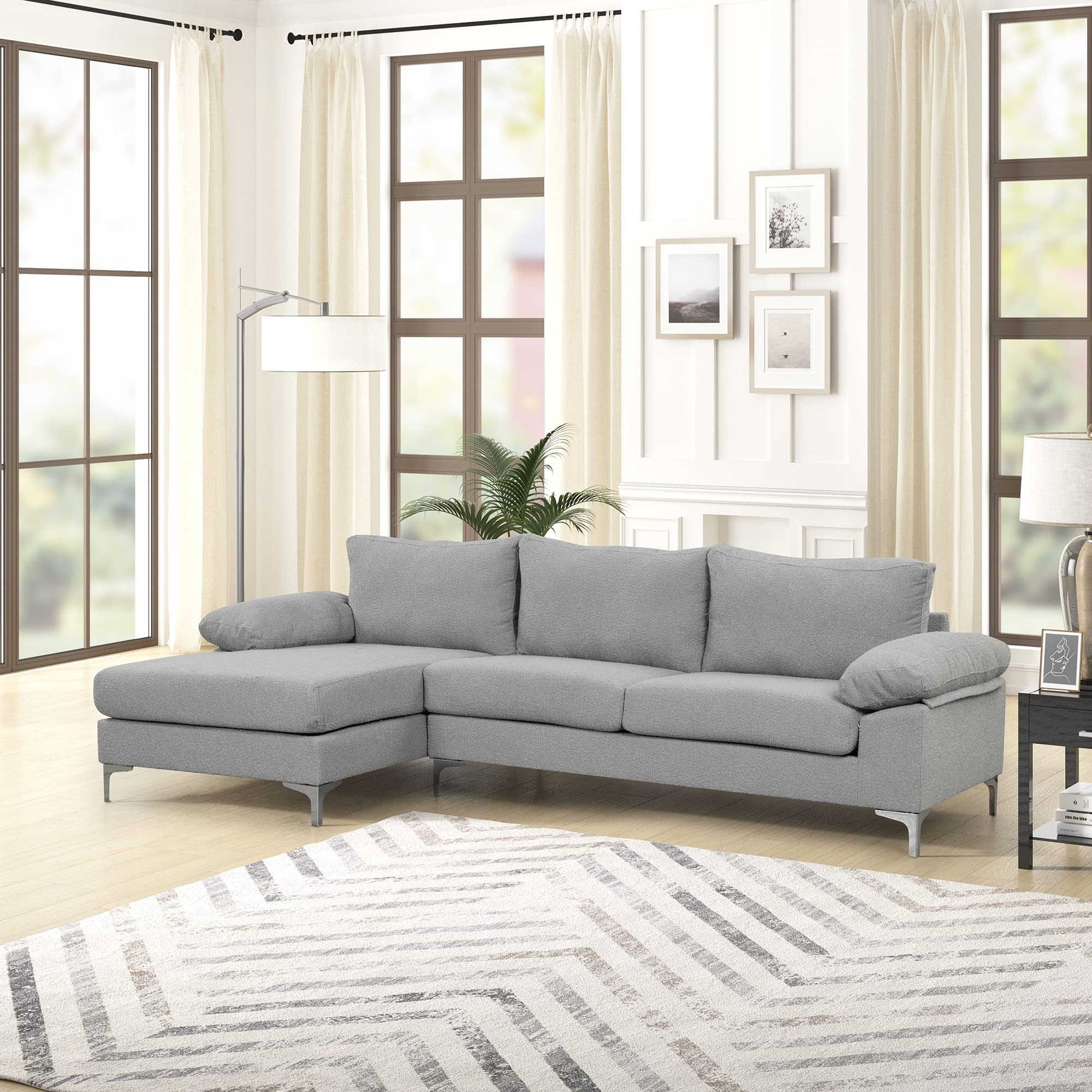 Casa Andrea Milano Modern Large BOUCLÉ L-Shape Sectional Sofa, Luxury Couch with Extra Wide Chaise Lounge, Couch for Living Room Apartment Lounge, Light Grey Boucle