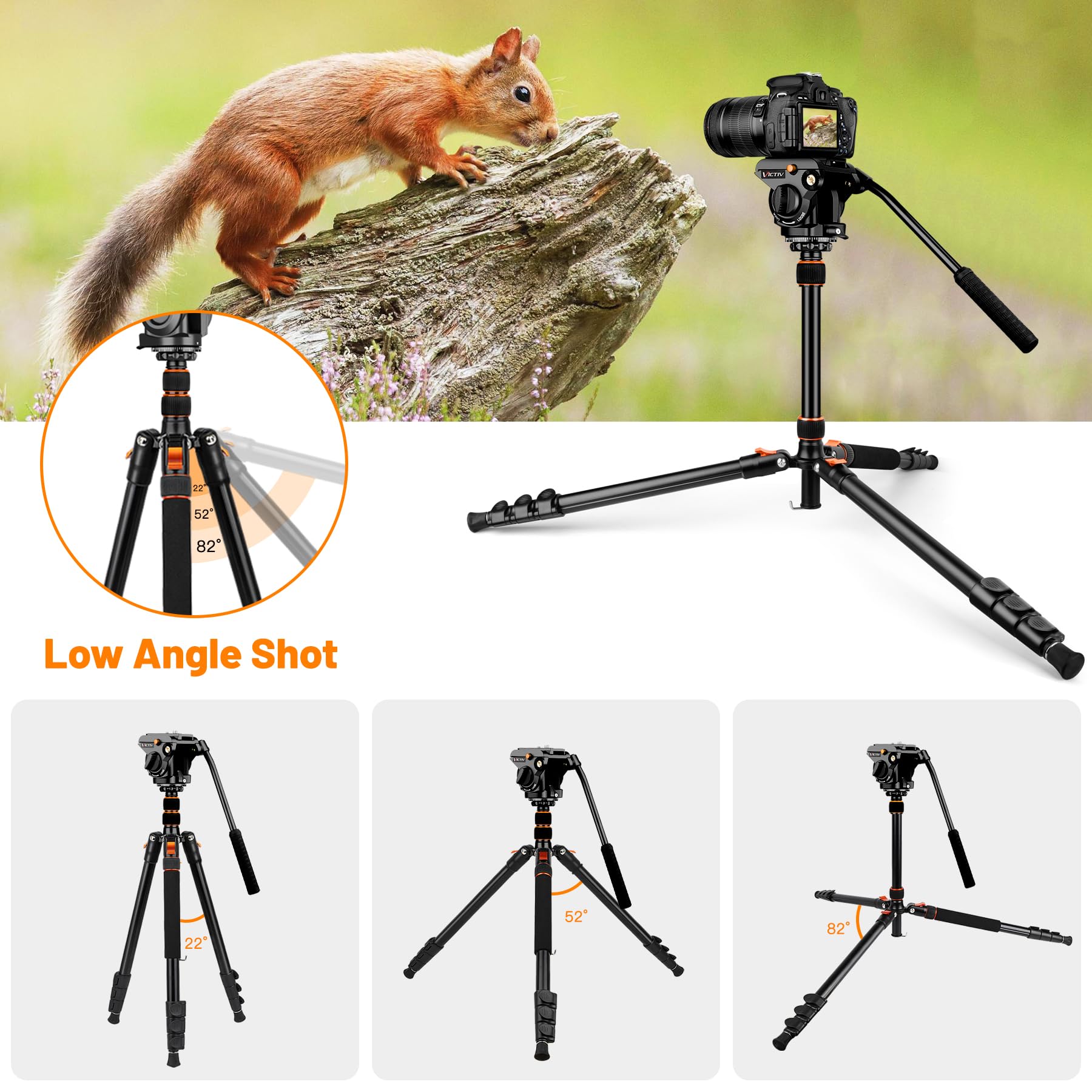 Camera Tripod Fluid Head, Heavy Duty Camera Tripod Stand 72", Professional Video Tripod for Canon Nikon DSLR Cameras Camcorders, Aluminum Tripod Stand with Carry Bag, Complete Tripod Units