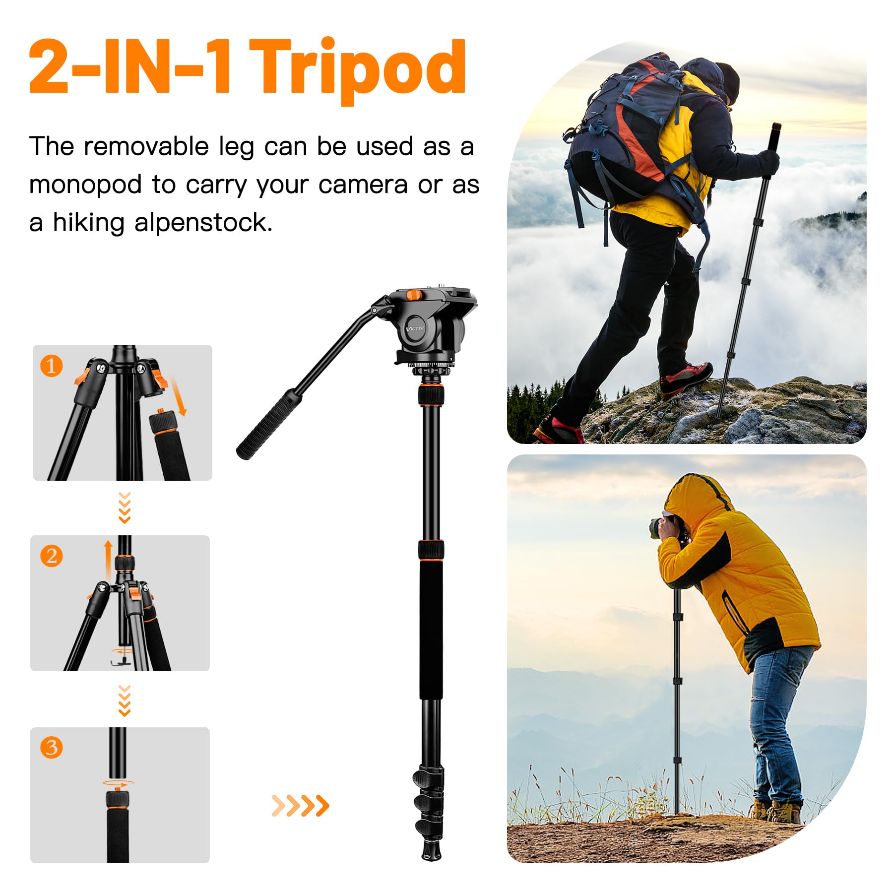 Camera Tripod Fluid Head, Heavy Duty Camera Tripod Stand 72", Professional Video Tripod for Canon Nikon DSLR Cameras Camcorders, Aluminum Tripod Stand with Carry Bag, Complete Tripod Units