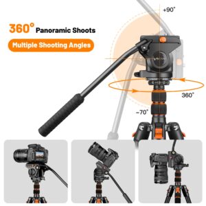 Camera Tripod Fluid Head, Heavy Duty Camera Tripod Stand 72", Professional Video Tripod for Canon Nikon DSLR Cameras Camcorders, Aluminum Tripod Stand with Carry Bag, Complete Tripod Units