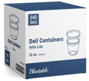 32 oz deli containers with lids (240 pack) bulk – plastic quart container with lid disposable 32oz freezer soup & food storage tall large container 32 ounce - cups with cover [240 sets case/pack]