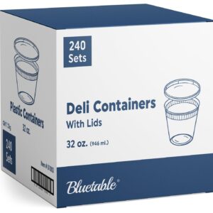 32 oz Deli Containers with Lids (240 Pack) Bulk – Plastic Quart Container with Lid Disposable 32oz freezer Soup & Food Storage Tall large Container 32 Ounce - Cups with Cover [240 Sets Case/Pack]