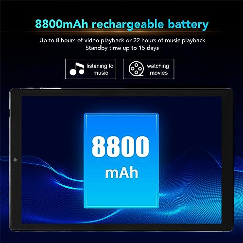 Haofy HD Tablet, 5G WiFi 10 Core CPU Dual Speakers 100‑240V 10.1 Inch Tablet 6GB 128GB with Earbuds for Work for Android 12 (US Plug)