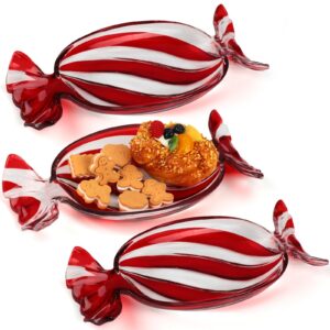 sliner christmas holiday candy dish peppermint candy tray christmas serving dishes candy cane christmas dish decoration holiday candy bowl crystal glass fruit plate for xmas party(red, 3pcs)
