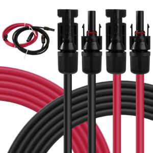 showingo solar extension cord 20 ft 10awg solar panel extension cables solar adaptor cable with female and male connector(20 ft red + 20 ft black)