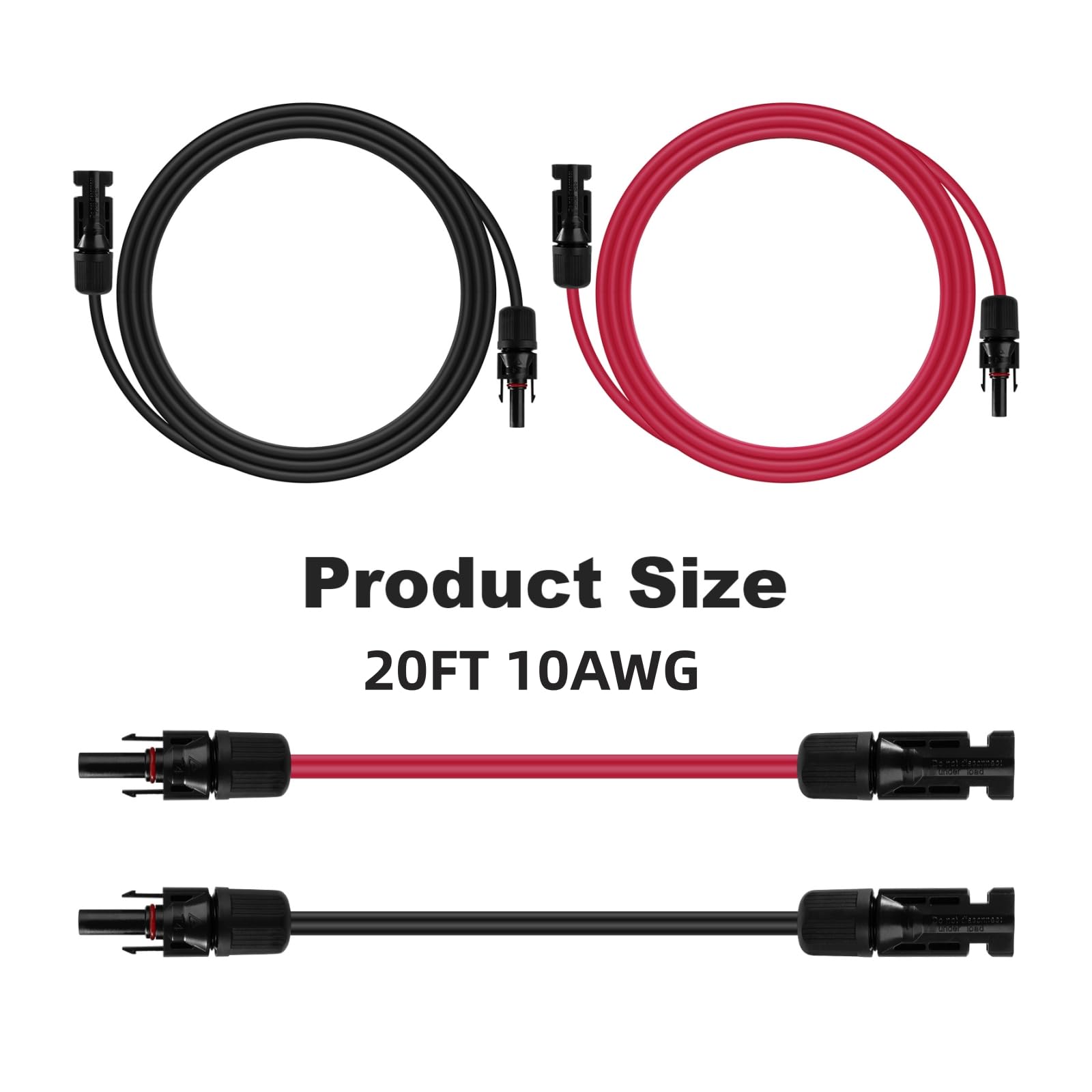 showingo Solar Extension Cord 20 FT 10AWG Solar Panel Extension Cables Solar Adaptor Cable with Female and Male Connector(20 FT Red + 20 FT Black)